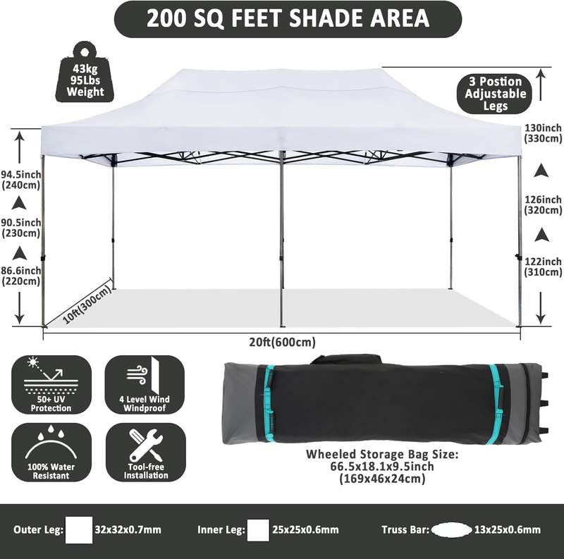 Waterproof Instant Pop-Up Gazebo 6x3 Meter  White
