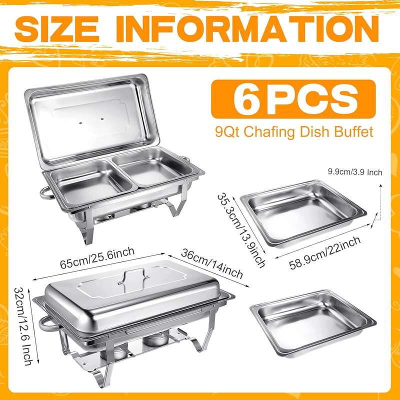 Stainless Steel Chafing Dish Buffet Set  6 Pcs Complete with Frame & Lid