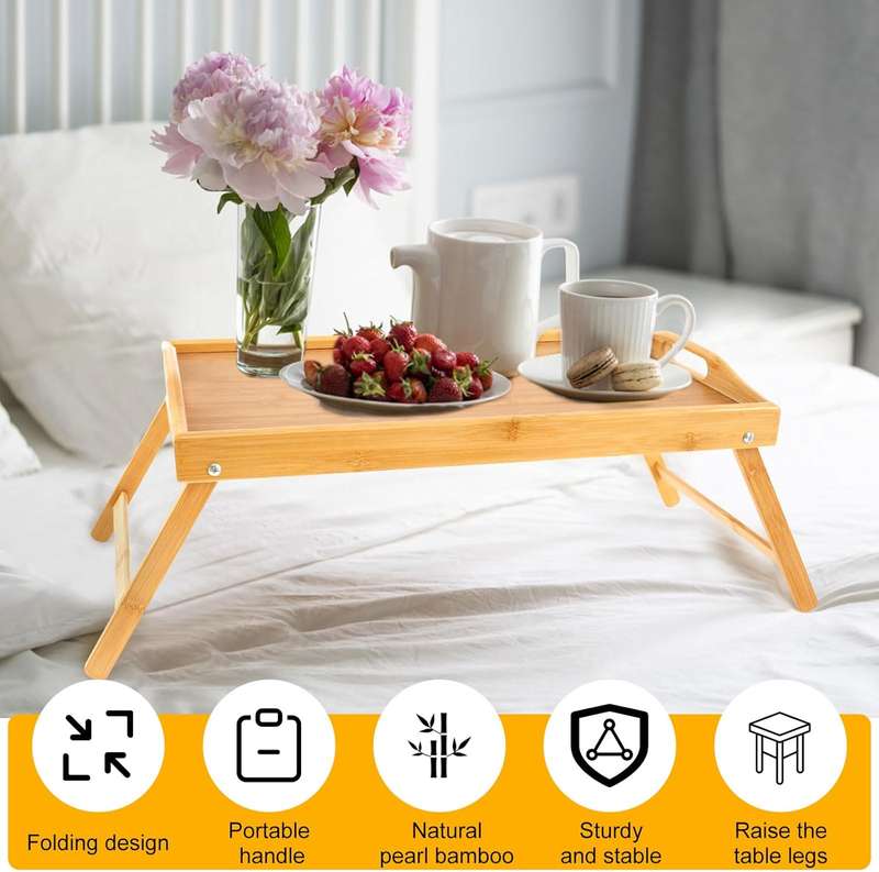 1 pcs bamboo bed table tray with folding legs