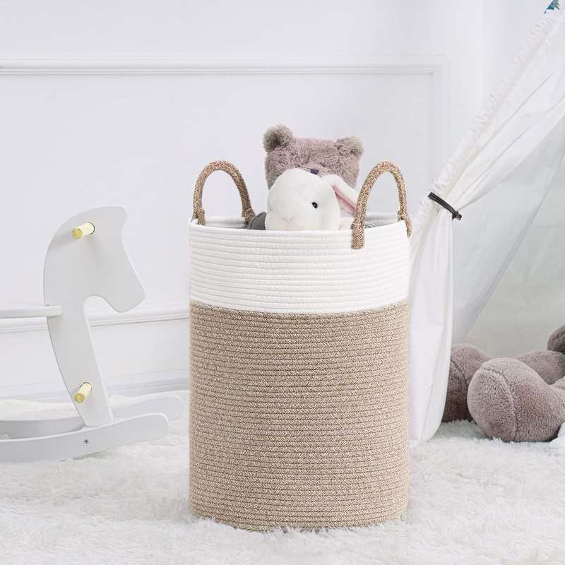 Medium-Sized Foldable Laundry Basket with Handle - Braided Cotton