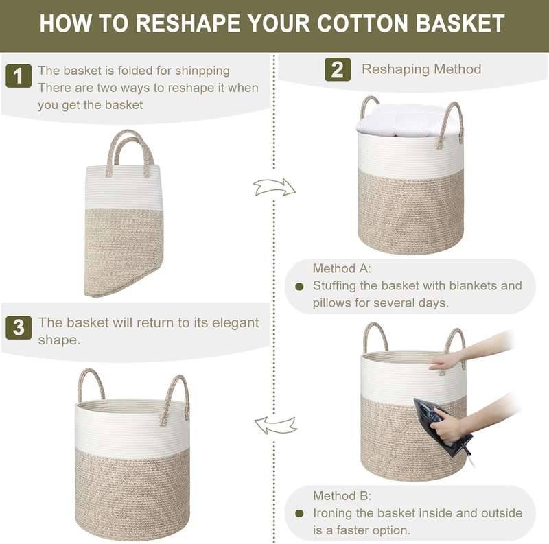 Medium-Sized Foldable Laundry Basket with Handle - Braided Cotton