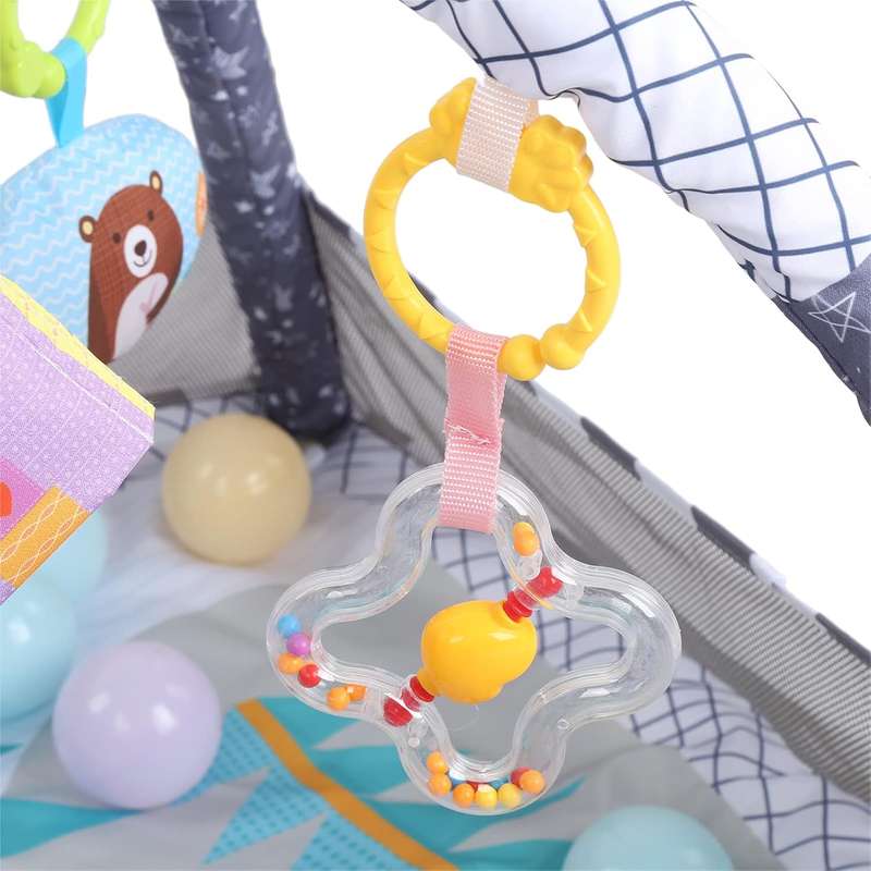 Infant Gym Playmat for Motor Development with Hanging Toys & Ball Pit (Grey)