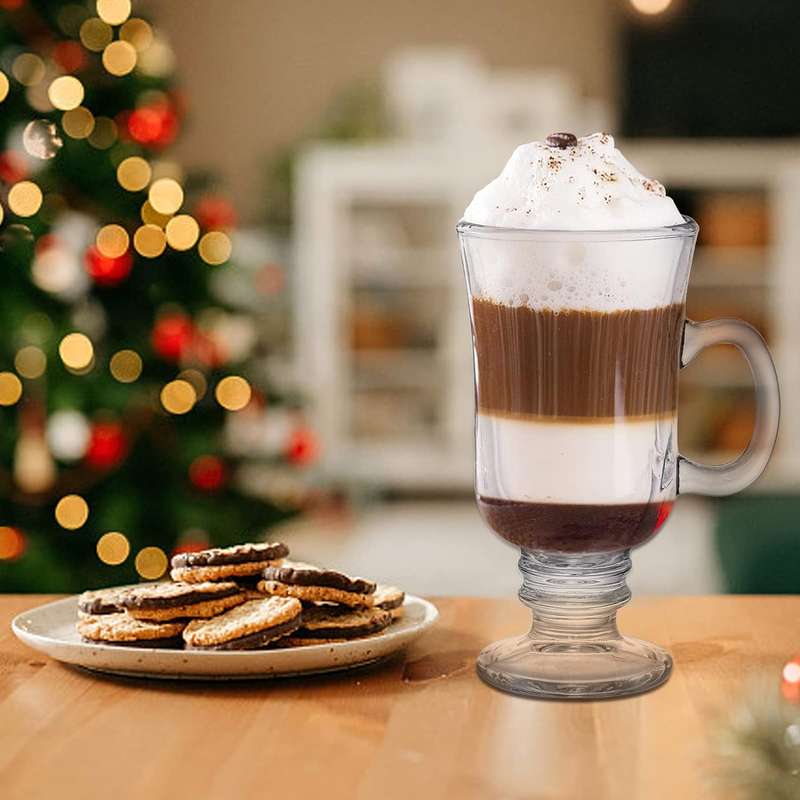 Set of 6 Irish Coffee Mugs, Glass Footed
