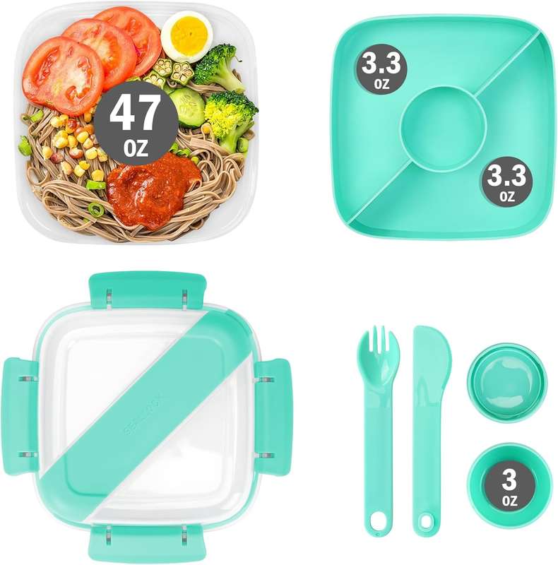 2-Layer Leak-Proof Salad Lunch Box with Sauce Container