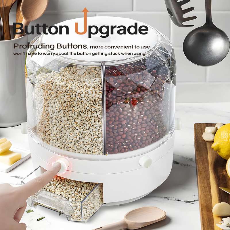 360° Rotating 6-Grid Grain Dispenser  Dry Food Storage Container