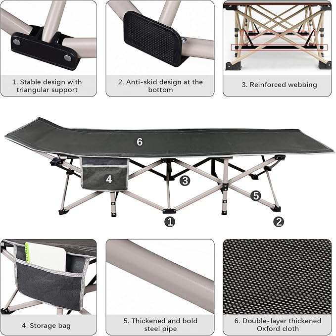 Heavy Duty Folding Camping Cot- Light Grey
