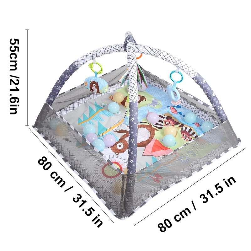 Infant Gym Playmat for Motor Development with Hanging Toys & Ball Pit (Grey)