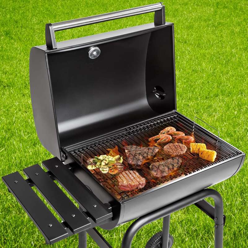 BBQ Charcoal Grill with Thermometer and Smoker  Multifunctional Steel Grill