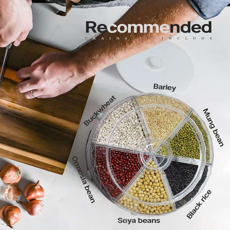 360° Rotating 6-Grid Grain Dispenser  Dry Food Storage Container