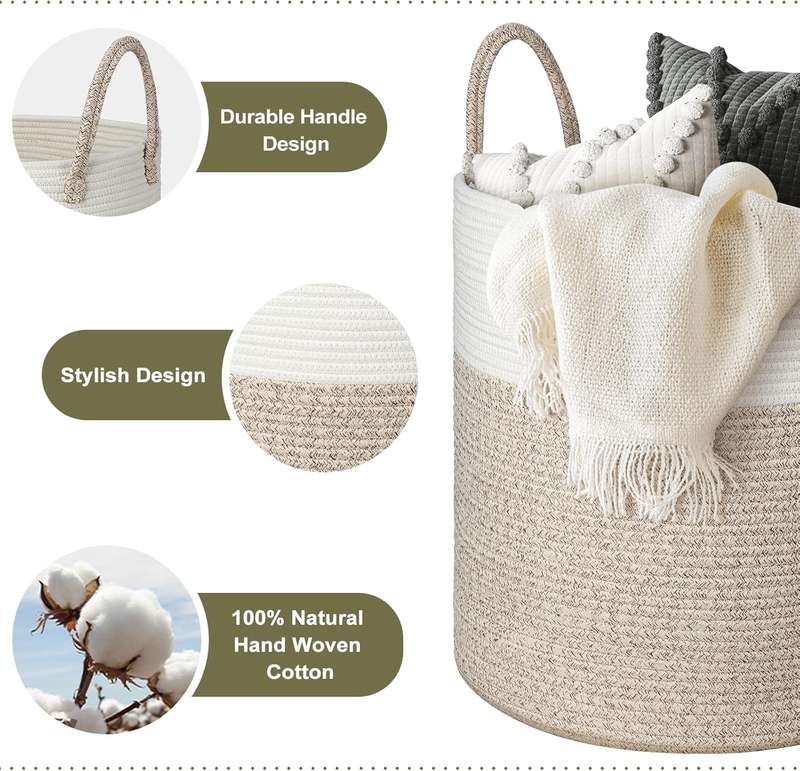 Medium-Sized Foldable Laundry Basket with Handle - Braided Cotton