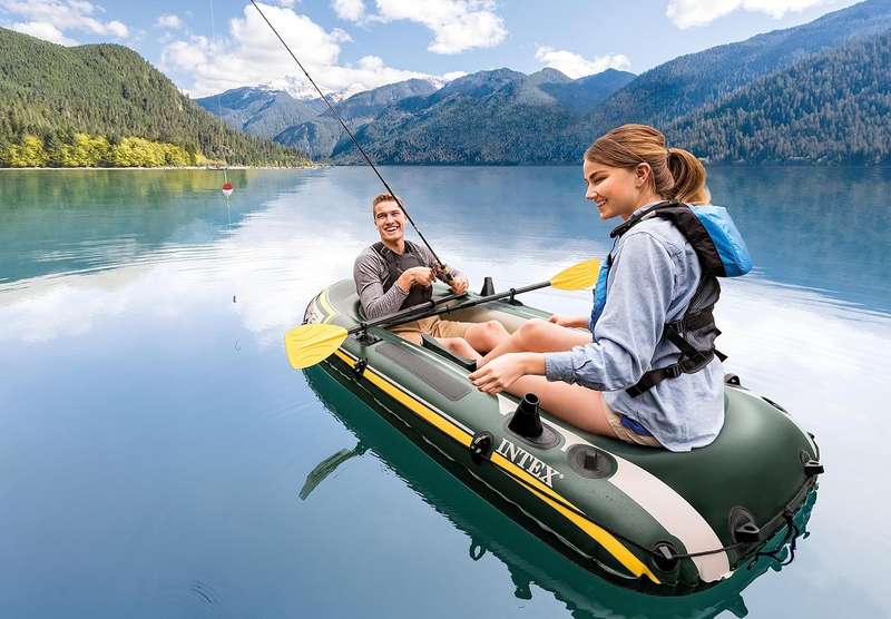 Inflatable Boat with Aluminum Oars and High-Output Pump