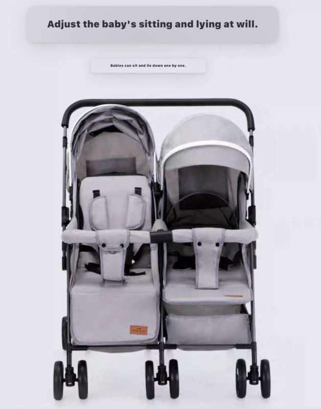 Grey 2-Way Folding Compact Double Stroller + Rain Cover