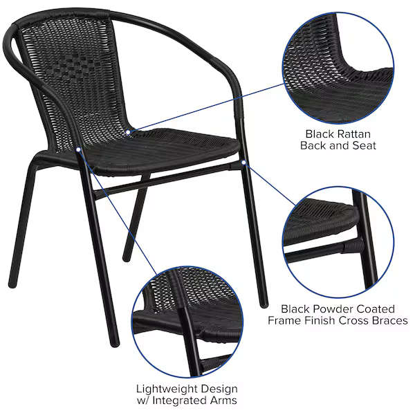 3-Piece Black Wicker Steel Frame Bistro Set
