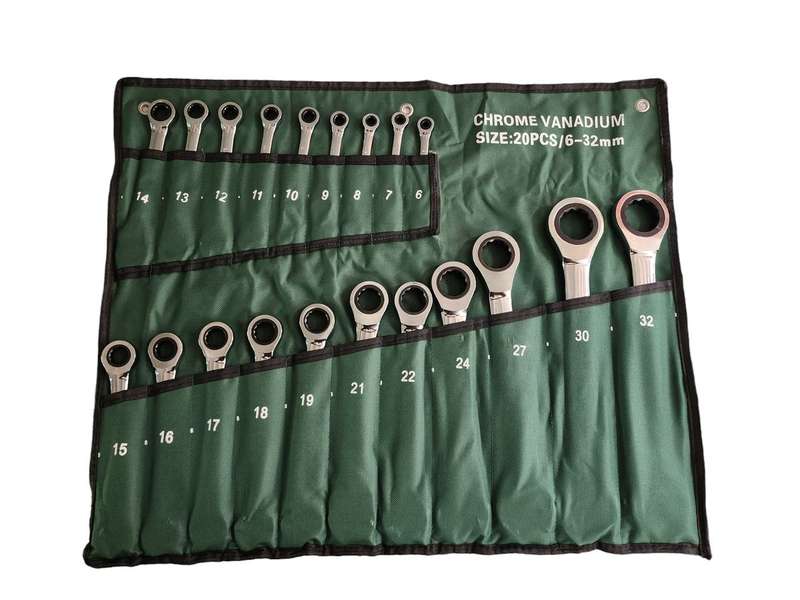 20 Piece Chrome Vanadium Ratchet Spanner Set