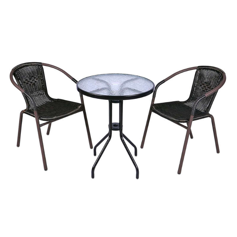 3-Piece Black Wicker Steel Frame Bistro Set