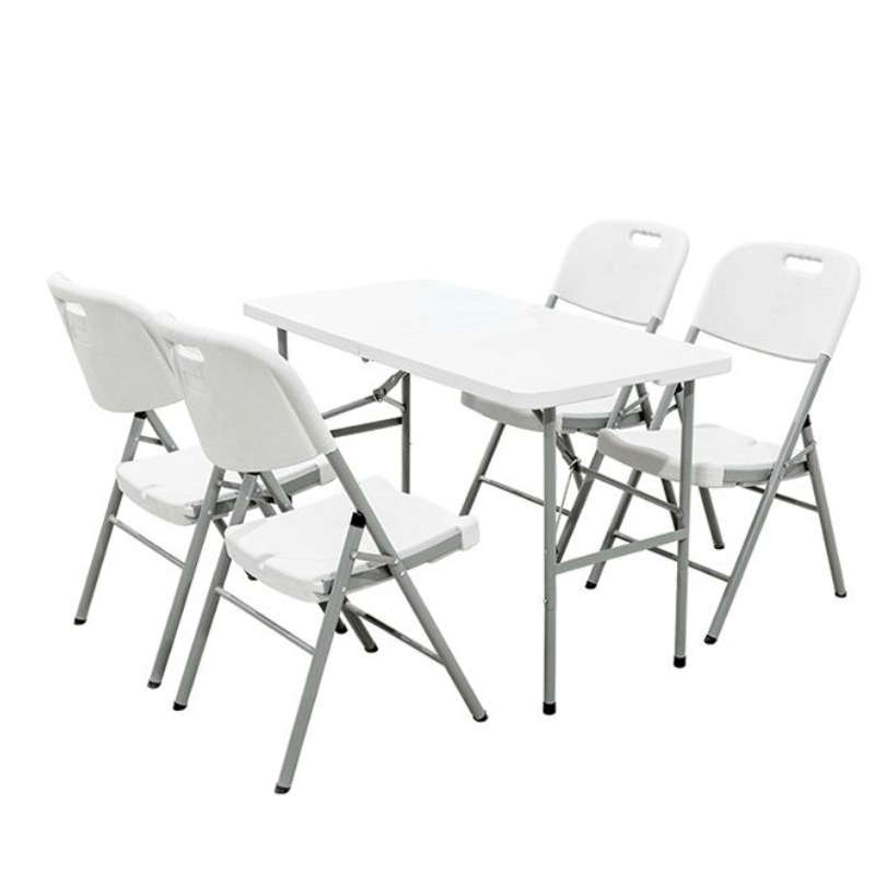 Plastic White Rectangular Foldable Table with 4 Foldable Chairs