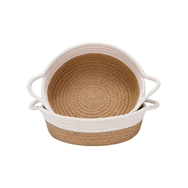 Large Braided Cotton Storage Basket - Hand Woven Round Basket