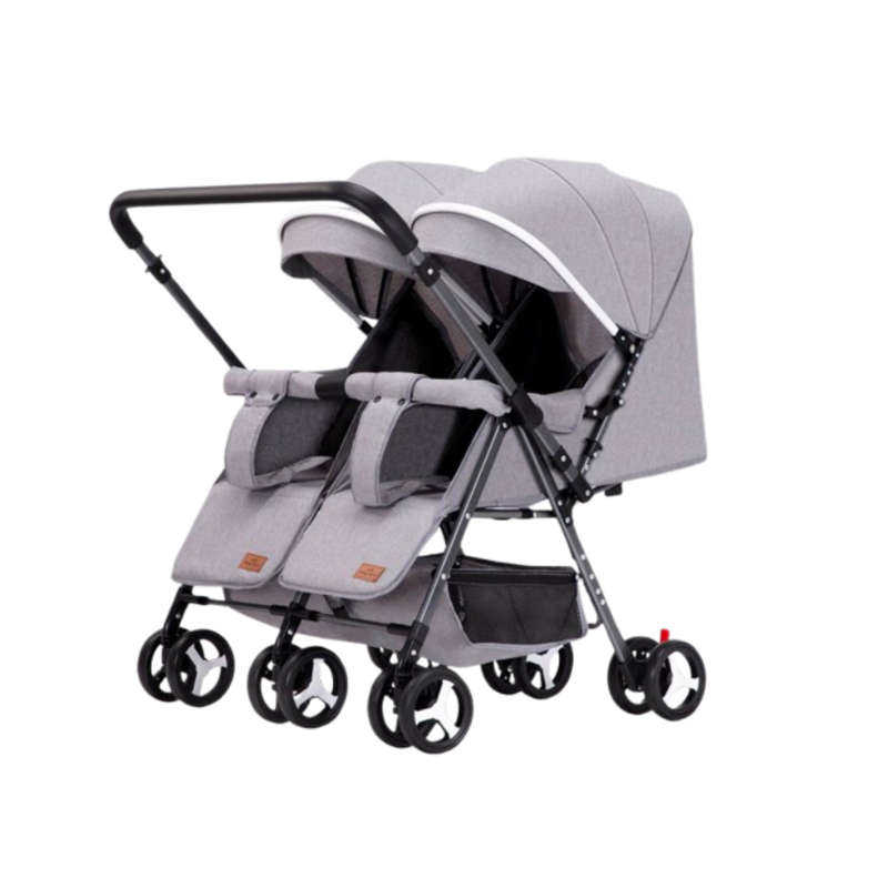 Grey 2-Way Folding Compact Double Stroller + Rain Cover