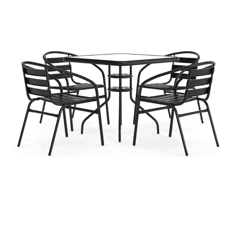 5-Piece Black and Clear Square Outdoor Furniture Patio Dining Set