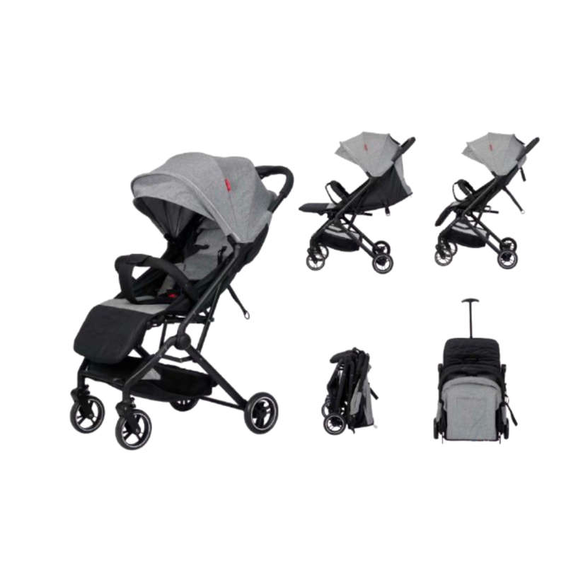 Lightweight Foldable Baby Stroller Shock-Absorbing Wheels, Grey
