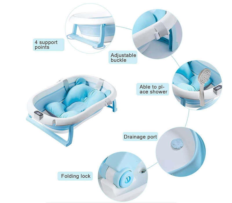 Portable Foldable Baby Bathtub with Pillow Pad