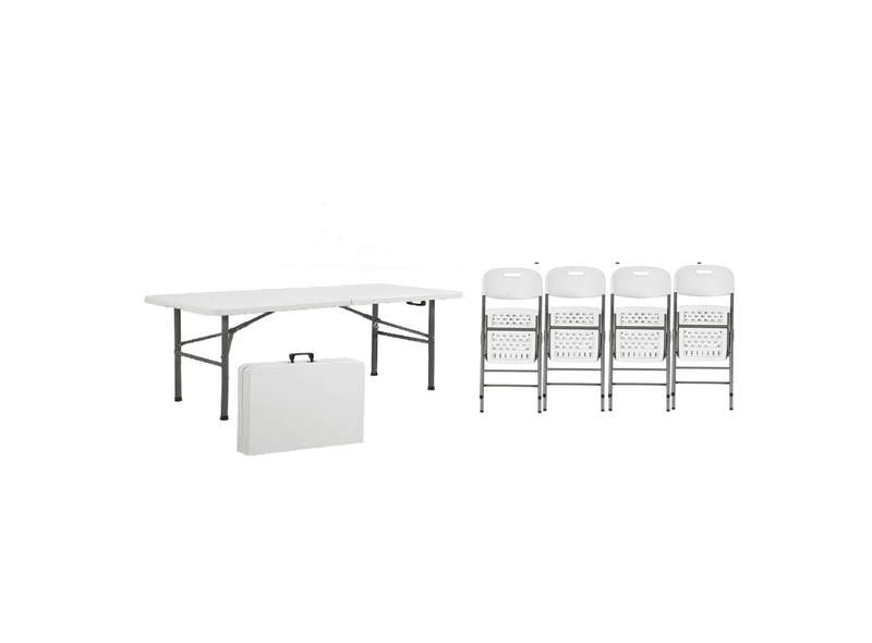 Plastic White Rectangular Foldable Table with 4 Foldable Chairs