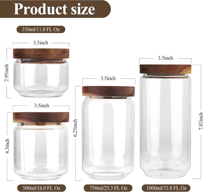 Glass Canisters Set of 4 - Airtight Kitchen Storage Jars