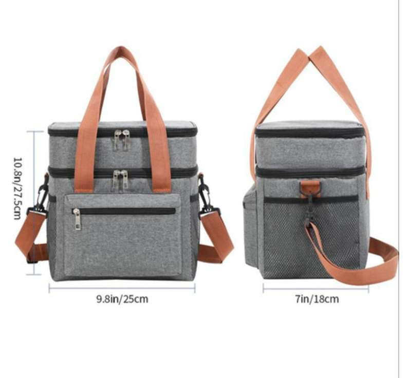 Double Compartment Lunch Cooler Bag with Strap