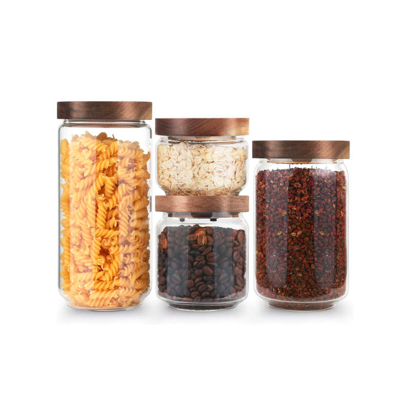 Glass Canisters Set of 4 - Airtight Kitchen Storage Jars