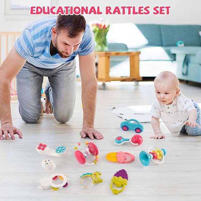 12-Piece Baby Rattles & Teethers Set  Sensory Toys for 012 Months