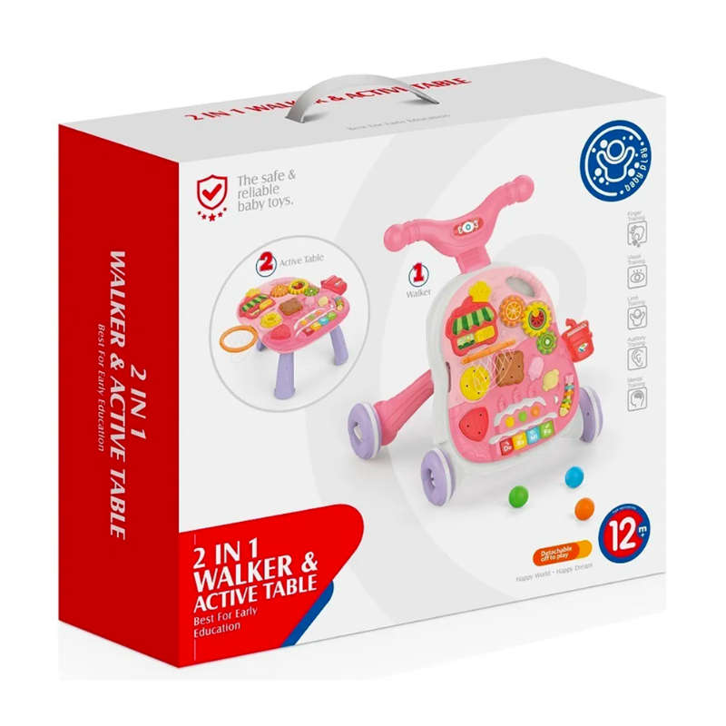 2-in-1 Baby Learning Music Walker with Activity Table