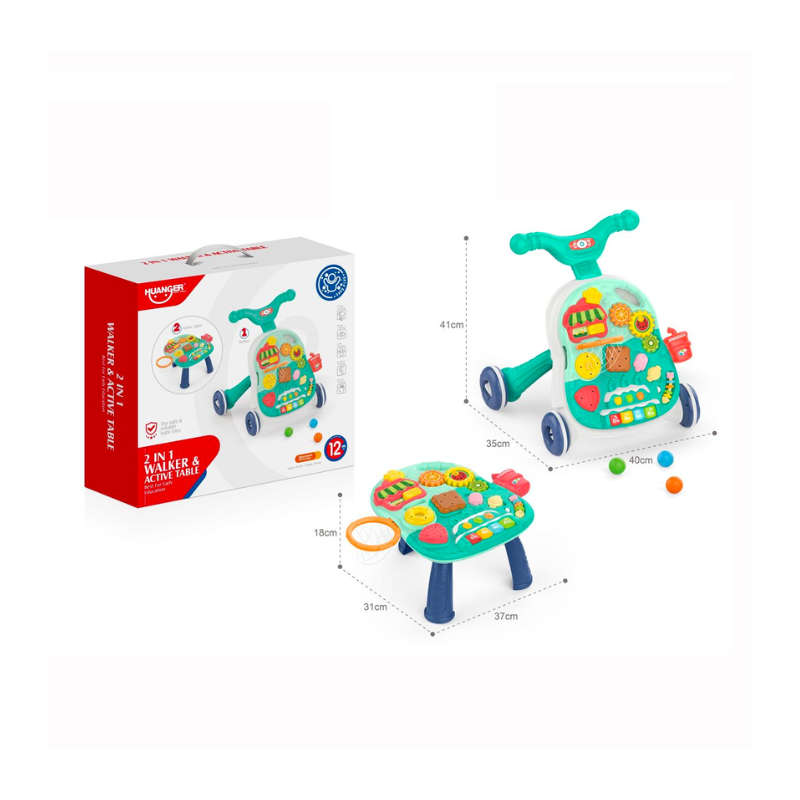 2-in-1 Baby Learning Music Walker with Activity Table