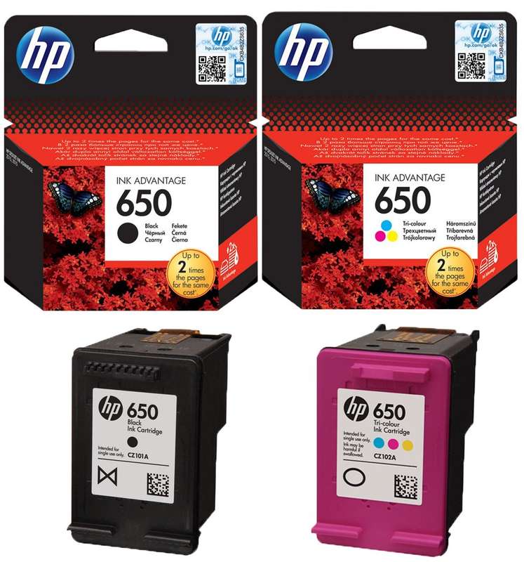 HP 650 Black + 650 Tri-Colour Original Ink Cartridge Bundle