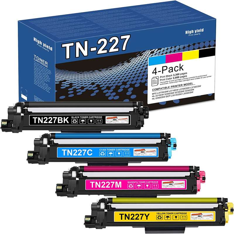 Brother Genuine TN227BK, TN227C, TN227M, TN227Y High Yield  Toner Cartridge Set