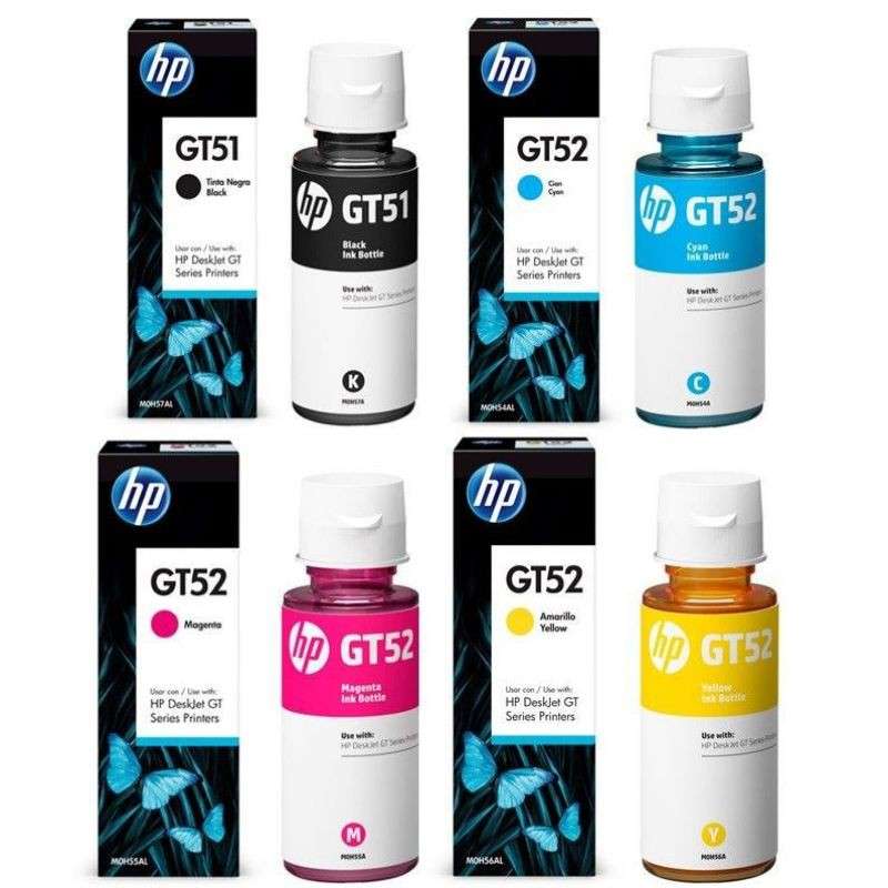 HP Bottles Ink Black GT51XL & Cyan, Magenta & Yellow GT52