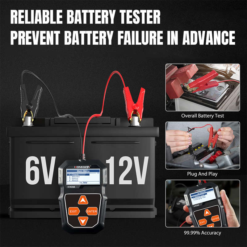 konnwei KW208 battery tester 100-2000CCA Cranking& Voltage& Current multi languages battery tool