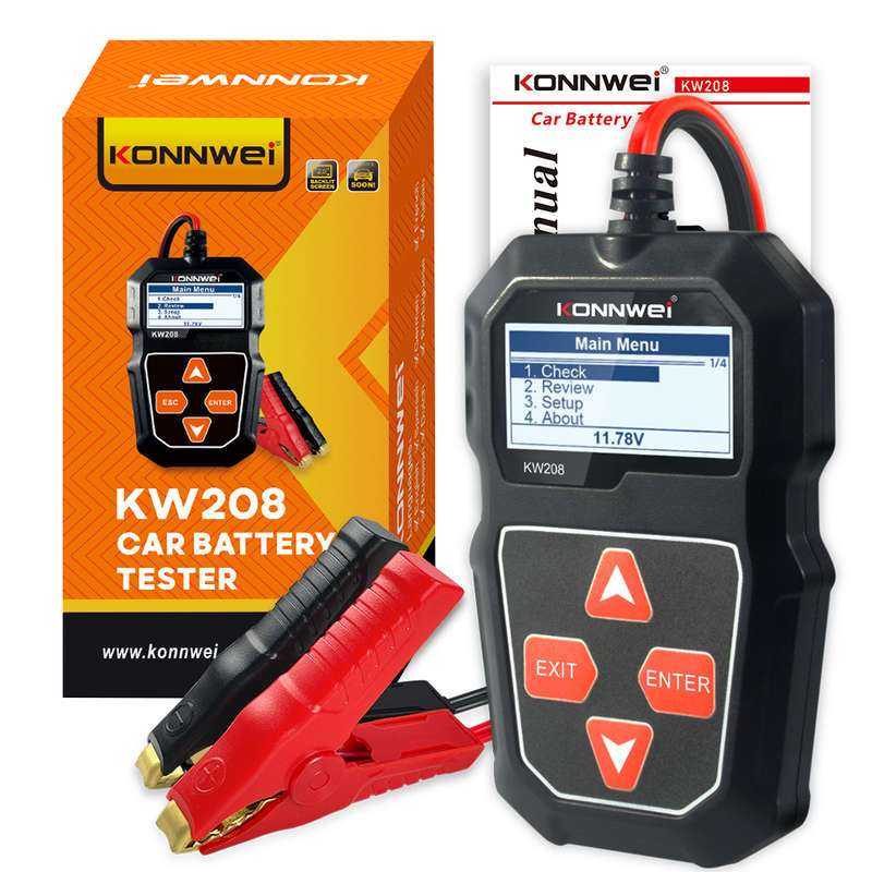 konnwei KW208 battery tester 100-2000CCA Cranking& Voltage& Current multi languages battery tool