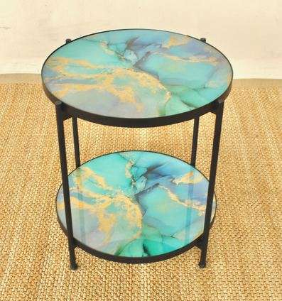 2 Tier Glass Marble Pattern Table