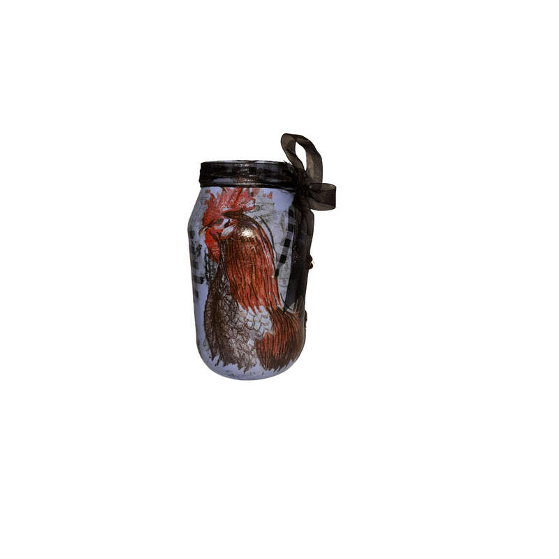 Medium Bottle Blue With Rooster And Trinkets