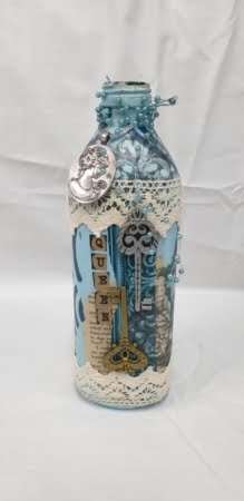 Large Bottle Blue With Keys And Trinkets