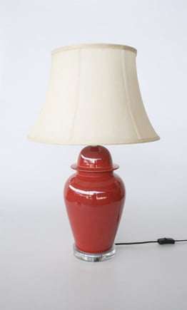 Red Lamp Perspex Base with Cream Shade