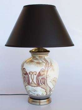 Brown and off white Monkey Lamp with Black Shade