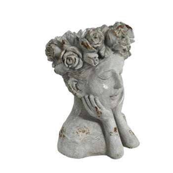 Large Thinking girl with Gold Leaf Flowers