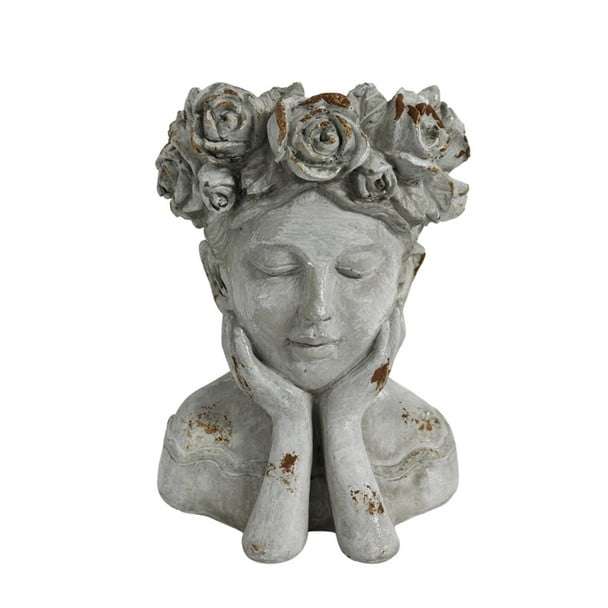 Large Thinking girl with Gold Leaf Flowers