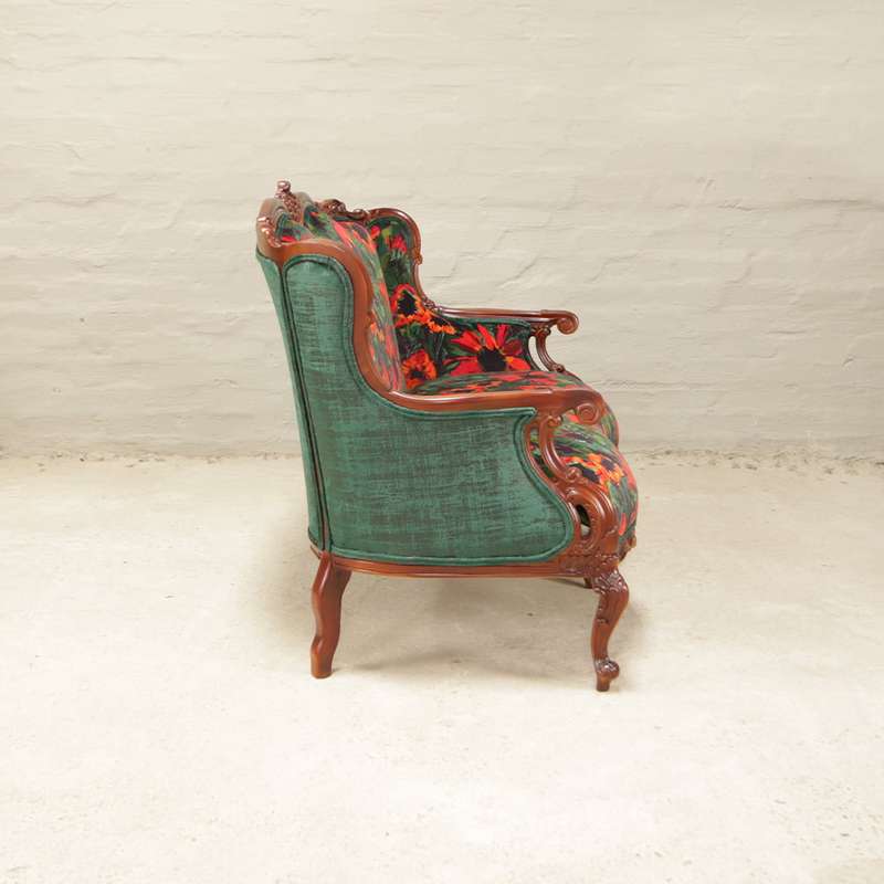 Antique French Carved Sofa in Bright Florals