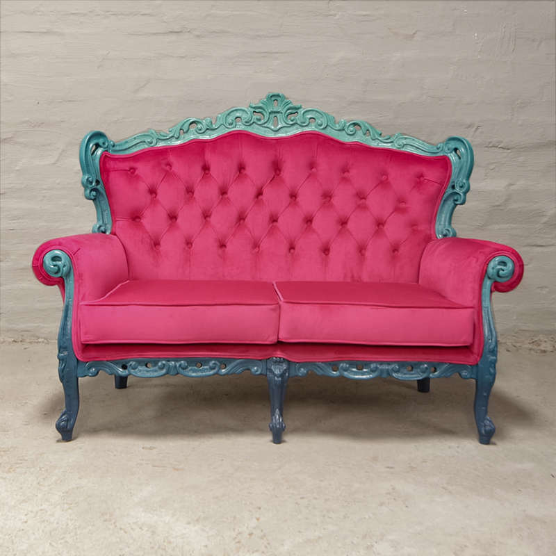 Victorian carved 2 Seater in Pink Velvet