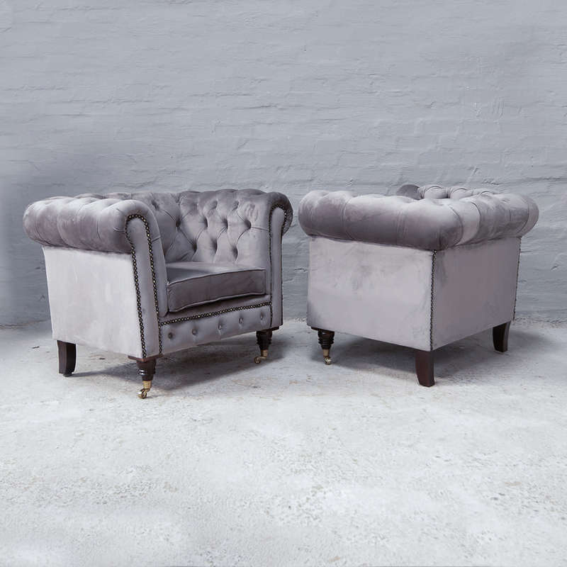Chesterfield Chairs in Dolphin Grey Velvet