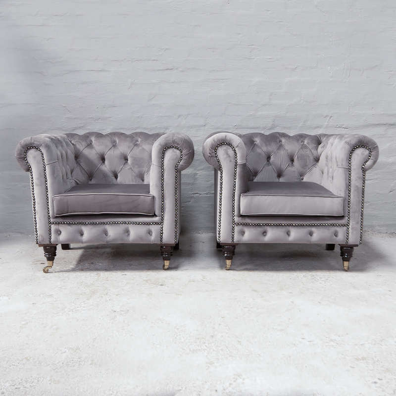 Chesterfield Chairs in Dolphin Grey Velvet