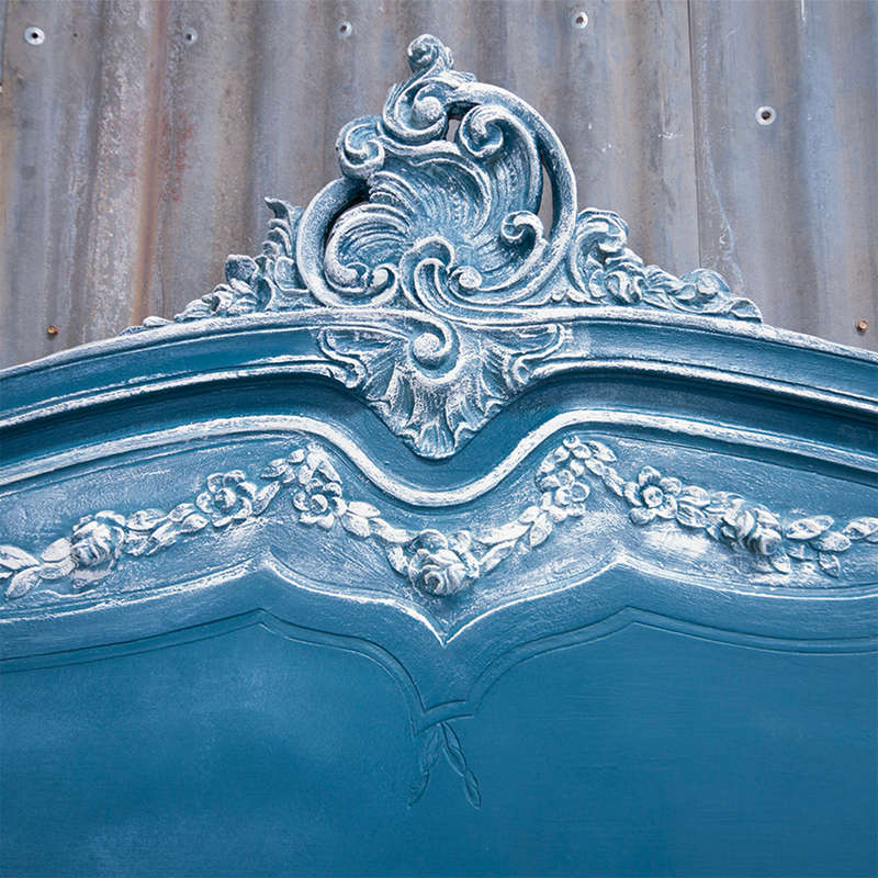 Blue French Headboard & Pedestals