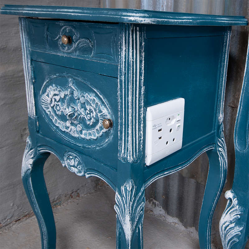 Blue French Headboard & Pedestals